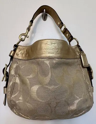 Coach Auth Vintage  Metallic Gold Signature Hobo Handbag Leather Canvas CLEAN