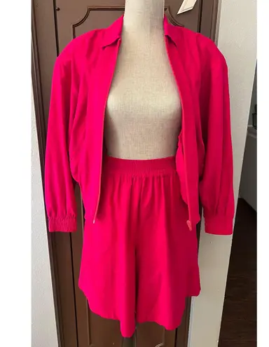 Richard Lang silk hot pink jacket + short set (S