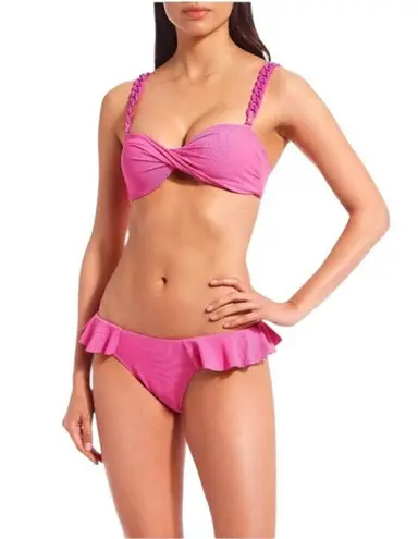 Gianni Bini x Jess Southern NWT Ribbed Ruffle Hipster Pink Bikini Bottom Large