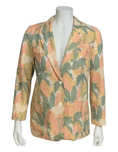 SK &‎ Company Blazer Tropical Leaf Print Button Front Career Jacket Silk Size M Pink Size M - Image 1