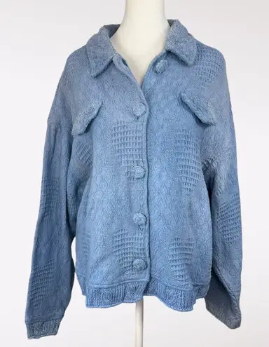 Vintage Blue Textured Cotton Knit Jacket Large