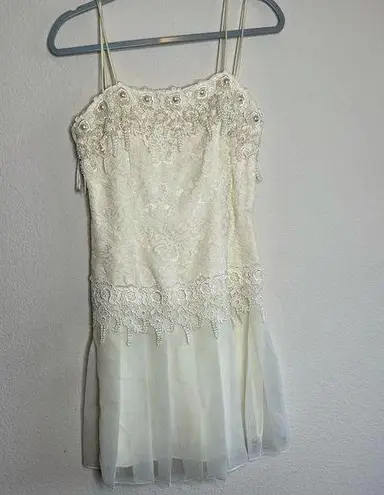 Jessica McClintock Vintage  flapper ivory mini dress