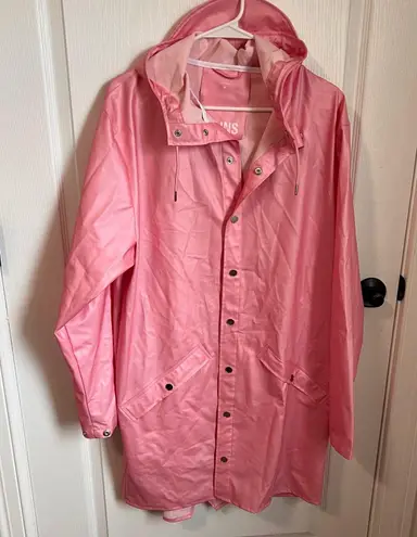 RAINS Pink Metallic Shiny Hooded Raincoat Jacket Size Medium Waterproof NWOT
