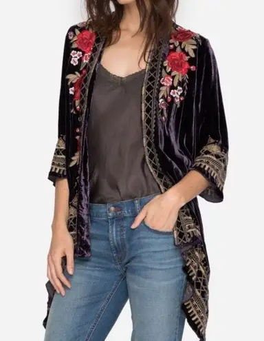 Johnny Was Meri velvet Deep Plum heavily embroidered jacket NWT