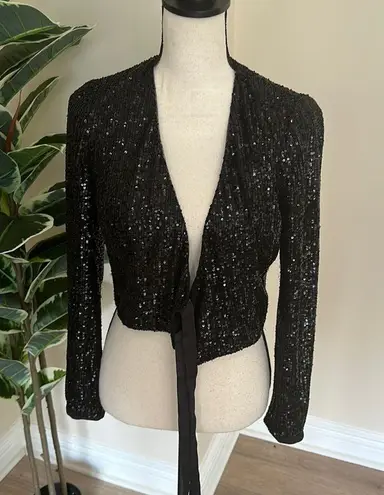 Monique Lhuillier ML Monique Lhullier Black Sequin Wrap Top XS