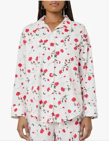 Florence by Mills Couch Date Collection Oversized Rose Print Pajama Shirt XXS White