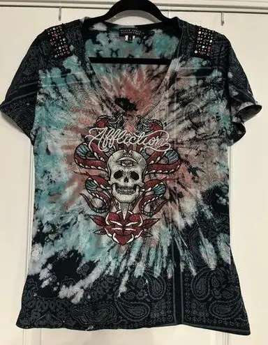 Affliction  Black Label Womens Skull Multicolor Shirt Size Large