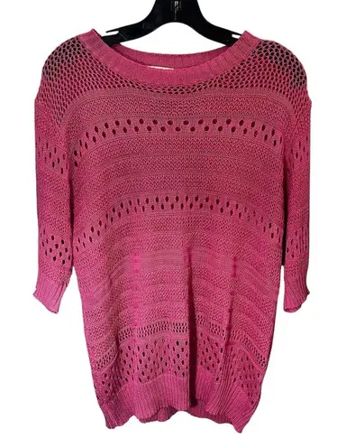 BiBi Boutique XL Pink Open Knit Pullover Sweater Short Sleeve Casual Boho