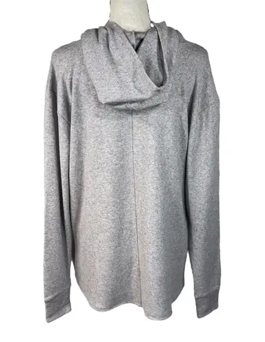 Betabrand Large Ava Asymmetric Hoodie Sweater Jacket Full-Zip Pocket Hi-Low Gray