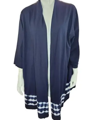 Woman Within Long Sleeve Open Faced Cardigan Size 2X Navy White Tye-Dye Bottom
