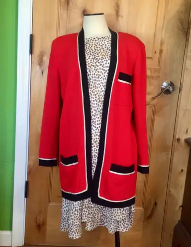 St. John By MARIE GRAY Sportswear 3-Pocket Red Blk Ecru Open Cardigan Jacket EUC M VNTG