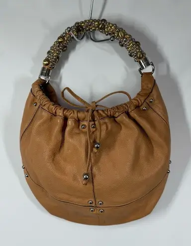 Karen Millen TAN LEATHER STUDDED STRAP SHOULDER BAG