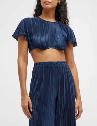 ONIA NWT Plisse Underwire Crop Top Cap Sleeve Deep Navy Blue Mermaid size Medium