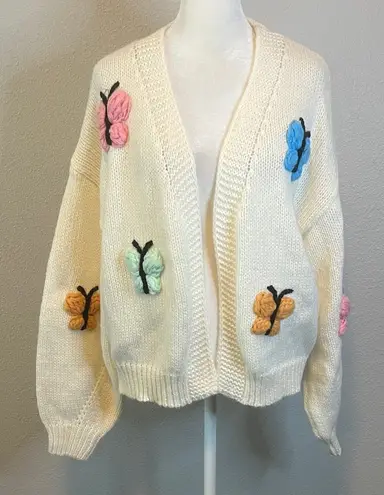 Luna Ivy Butterfly Cardigan Ivory/Multicolor Size Small