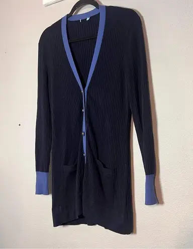 J. McLaughlin Cardigan Sweater Button Front Navy Blue Chainlink Buttons Medium - Image 1