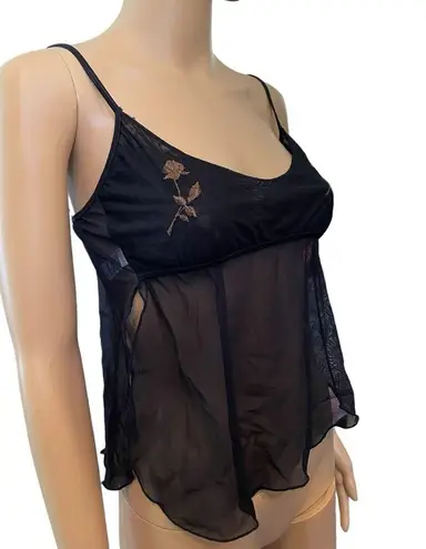 Besame Black Sheer Goth Whimsygoth Witch Romantic Embroidered Rose Lingerie Cami Size L