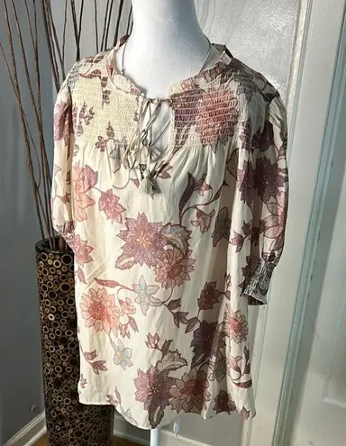 Rose + Olive Cream and Pink Tie Front Blouse