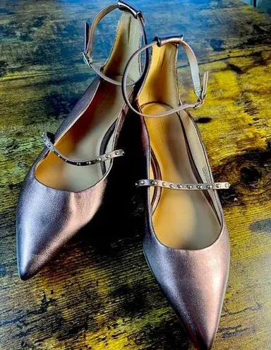 Halston Heritage | Arwen Mink Metallic Leather Studded Flats. Size: 8.5M