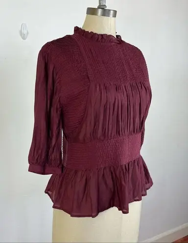 Something Navy  Maroon Lace Peplum Blouse NWT Small