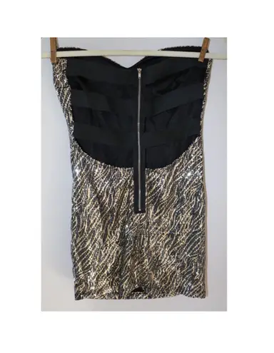 Gold Black Sequin Strapless Mini Dress Size M