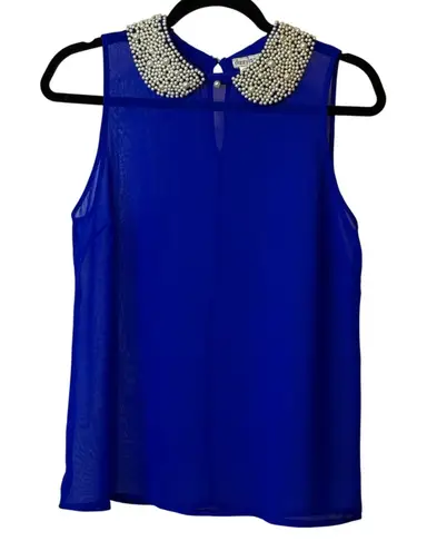 Dizzylissy Royal Blue Sleeveless Top with Beaded Collar