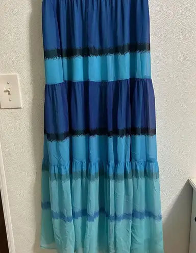 Blue Tiered Maxi Skirt Resort Wears Small Size 6