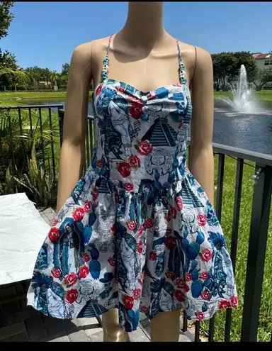 Hell Bunny Amor Eterno (Eternal Love) white,blue,red spaghetti strap dress Sz S