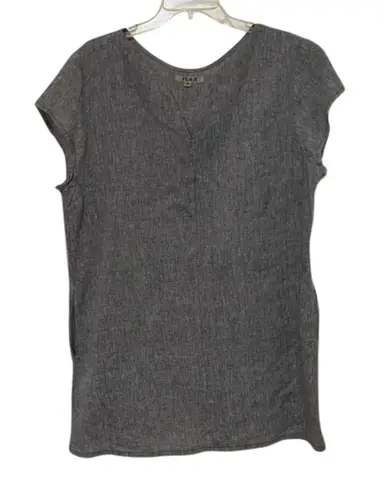 Flax Gray Linen Tunic Top Womens Size Medium Lagenlook Minimalist