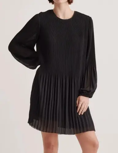Quince Chiffon Pleated Long Sleeve Mini Dress in Black Size Small
