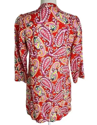 Boden Evangeline Linen Tunic Dress in Red Pop Mexican Paisley Size 4 petite