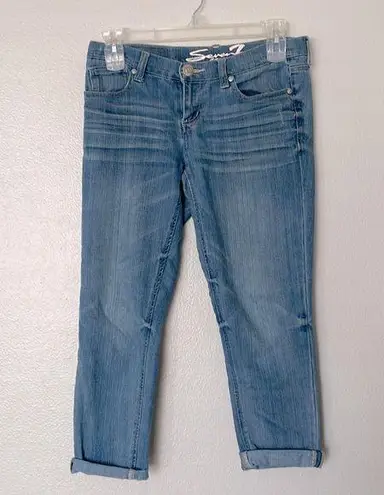 Seven7  Skinny Easy Fit Cropped Capri Length Roll Cuff Blue Jeans Denim Size 4