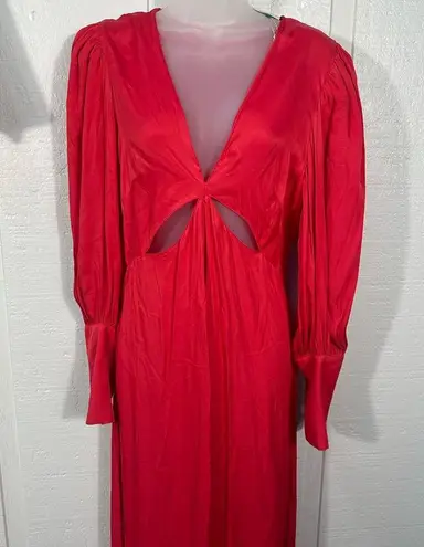 Farm Rio  Cutout Maxi Dress Red V Neck Ballon Sleeve Size Medium NWT