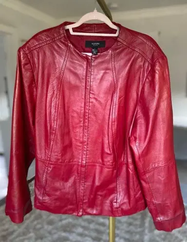 Alfani Red Genuine Leather Jacket 3X Streetwear Zip Preppy Classic Bold Boho Lux