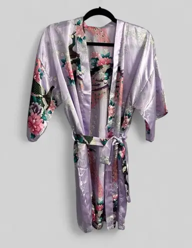 Stunning boutique lilac peacock printed ladies robe medium lounge novelty Purple