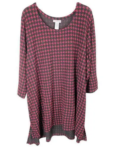 Houndstooth Catherines Plus Size 2X Top 22W 24W Red Black  Scoop Neck Stretch 236