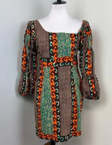 Handmade Dutch Wax Vlisco Retro One Shoulder Sheath Mini Dress One of a Kind Brown