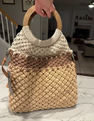 Crown Vintage Macrame Knit Bucket Bag