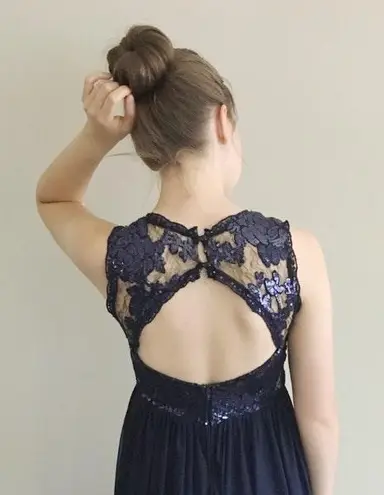 Sequin Hearts Navy Sequin & Lace Formal Dress