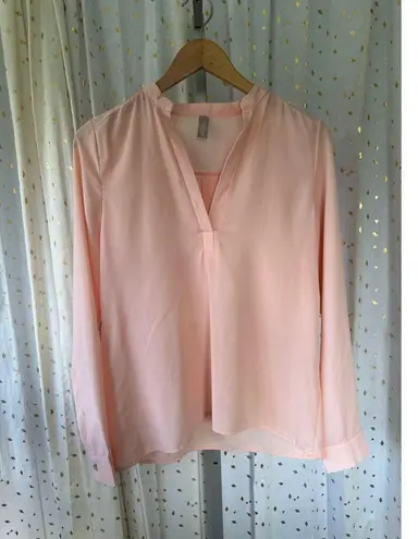 Mahina Hawaii Boutique Light Salmon Semi Sheer Split Neck Long Sleeve Blouse M