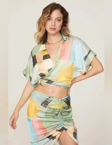 Just BEE Queen Minela & Chiara Top and Midi Gathered Tie Waist Skirt Size Small Blue