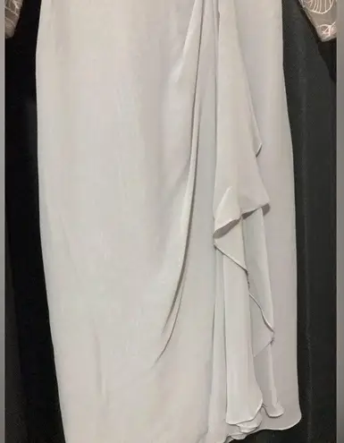 JJ's House JJ’s House Silver Cascading Chiffon Ruffle Lace Sequin Cocktail Dress Sz. 6 New!