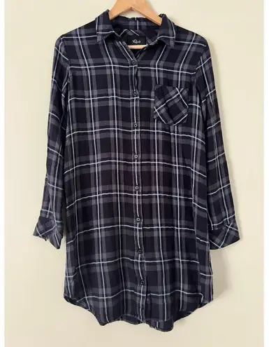 Rails Bianca Flannel Shirt Dress Women's Buttondown Small Grey Black Plaid Cozy