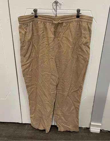 kim rogers Tan Straight Linen Pants