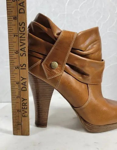Facade Zena Ankle Boots Womens 10 Brown Leather Gathered Snap Platform Heeled Tan