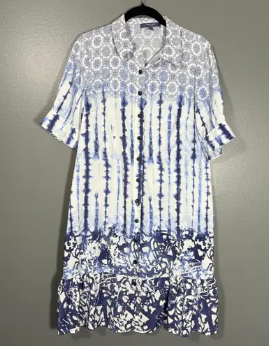 Peter Som Design Nation Women's Blue Boho Tie Dye Shirt Dress - Size 4 - Artsy