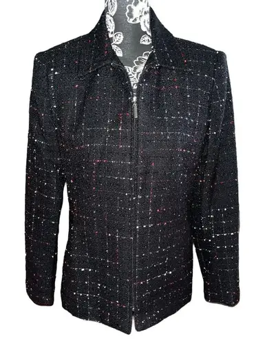 Sag Harbor Embellished Tweed Blazer Jacket Black Size 10