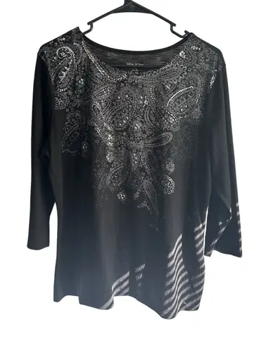 White Stag Women XL Paisley Black Shirt Casual Indie MomCore Monochrome Boho