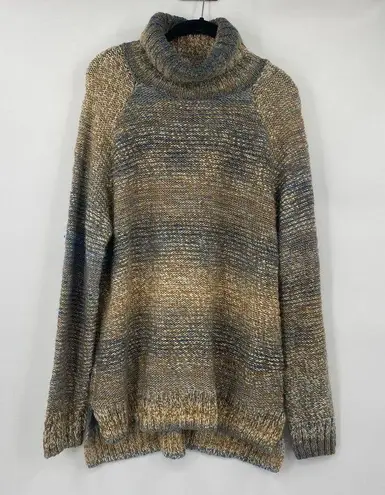 prAna  Autum Rein Turtleneck Sweater Chunky Knit Ombre Blue Tan NEW Womens Large