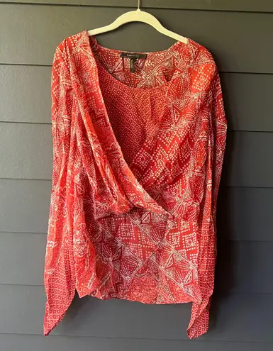 BCBGMAXAZRIA Top Womens XS Silk Hi Low Kimono Sleeve Flowy Lightweight Blouse