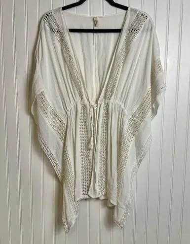 Elan  White Tie Front Beach Coverup Lace Detail